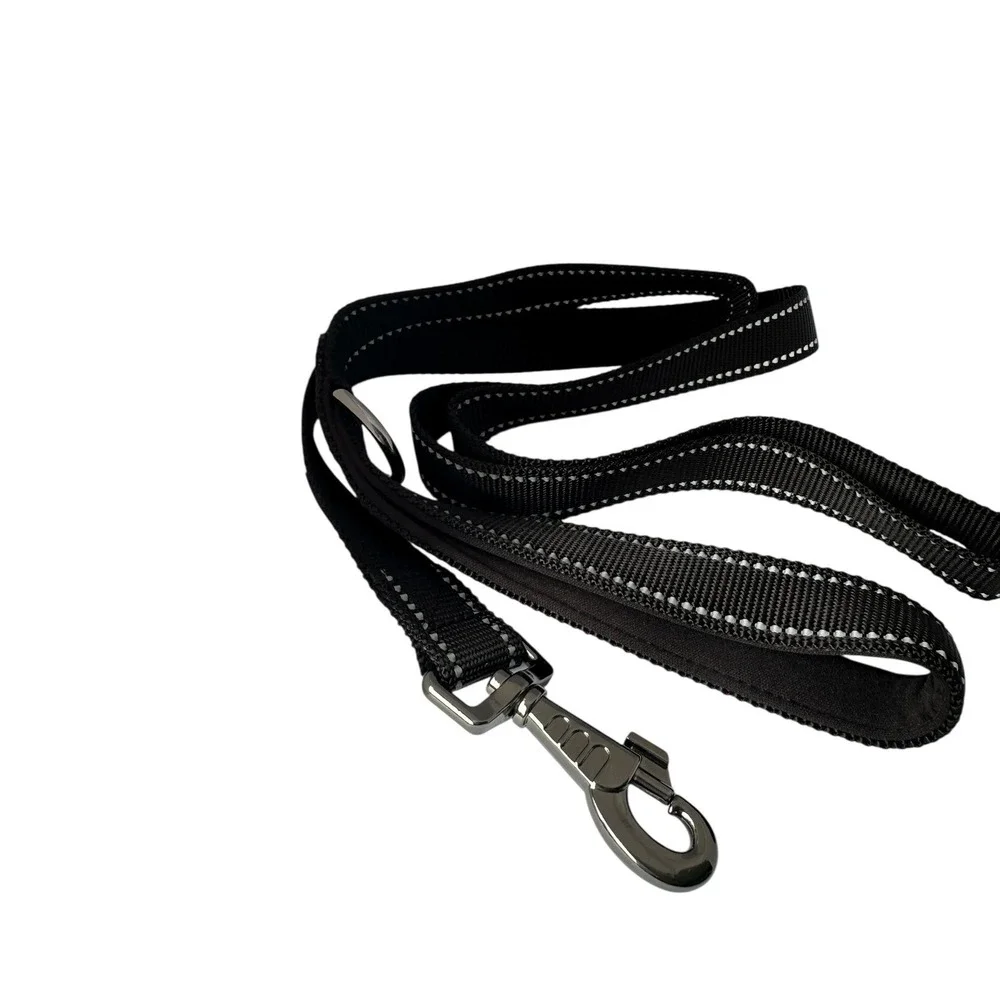 SatSun Large Dog Leash Heavy‎ Duty Reflective Padded Handle Black Nylon